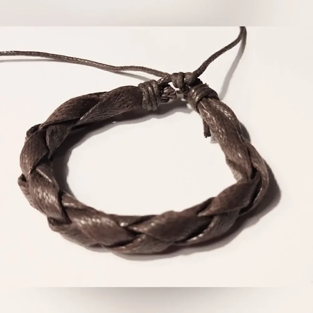 Men's bracelet leather braided brown new d33‎